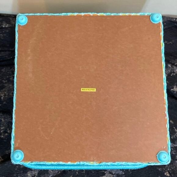 Vintage Fabric Covered Sewing Box Basket Padded with Tray Bright Wicker Handle - Picture 3 of 10